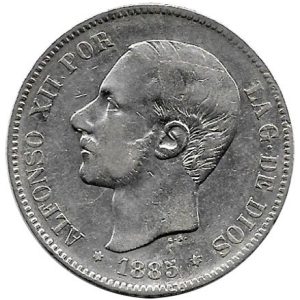 Moneda Alfonso XII 05 Pesetas 1885 *18.85 (MSM).MBC