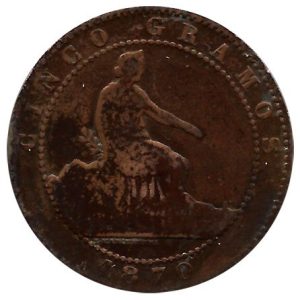 Moneda Gobierno Provisional 0,05 Céntimos peseta 1870 .BC