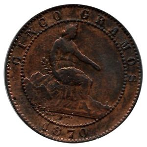 Moneda Gobierno Provisional 0,05 Céntimos peseta 1870 .EBC-