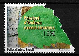 Serie sellos Andorra 457. Hoja de arbol ABEDUL