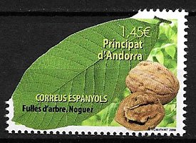 Serie sellos Andorra 470. Hoja de arbol NOGAL