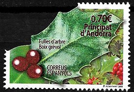 Serie sellos Andorra 485. Hoja de arbol ACEBO