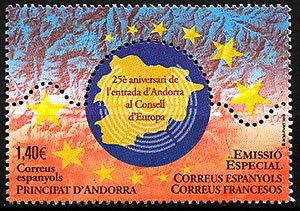 Serie sellos Andorra 490. Entrada Consejo UE