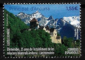 Serie sellos Andorra 502. Relaciones con Liechtenstein