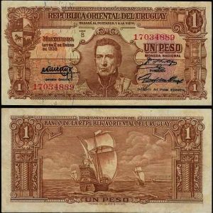 Billete Uruguay (Rep. Oriental) 001 Peso Ley 1939-B MBC+