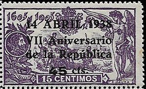 Sello Primer Centenario 0755 (**). Aniv. República HABILITADOS