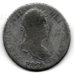 Moneda 1825. 02 Reales Fernando VII (1825).Madrid AJ.BC