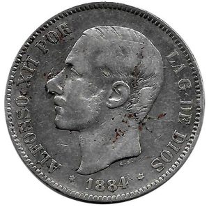 Moneda Alfonso XII 05 Pesetas 1884 *18.84 (MSM).MBC