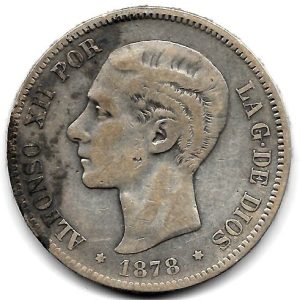 Moneda Alfonso XII 05 Pesetas 1878 *18.78 (EMM).MBC