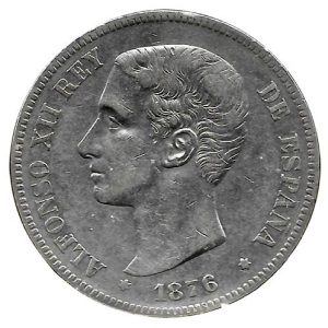 Moneda Alfonso XII 05 Pesetas 1876 *–.76 (DEM). MBC