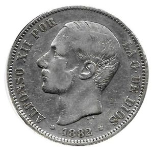 Moneda Alfonso XII 05 Pesetas 1882 *18.82 (MSM). MBC