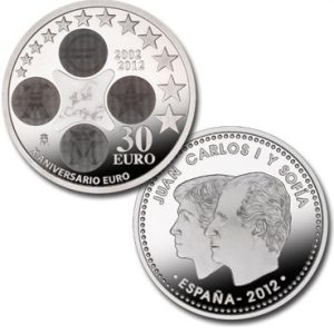 Año 2012. Moneda 30€ – X Aniv. Euro