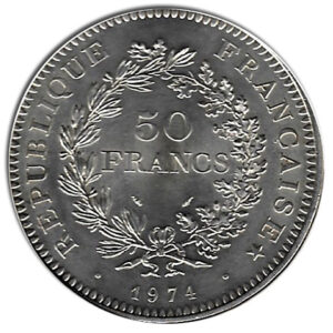 Moneda 050 Francos Francia 1974 S/C. Ag. 0,900