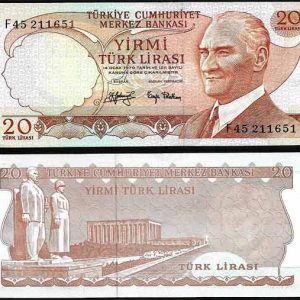 Billete Turquia 0000020 Liras 1974-F S/C