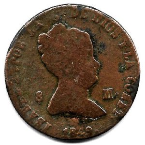 Moneda 1849. 08 Maravedis Isabel II 1849 (Segovia). BC