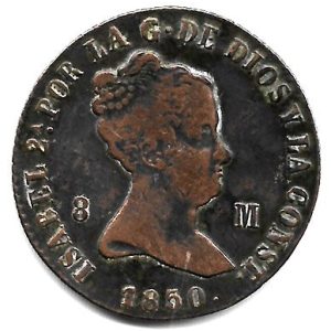 Moneda 1850. 08 Maravedis Isabel II 1850 (Jubia). BC
