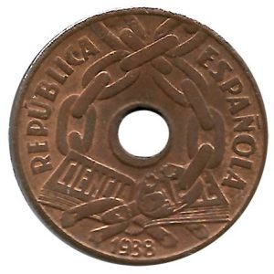 Moneda República 0,25 céntimos peseta 1938. MBC