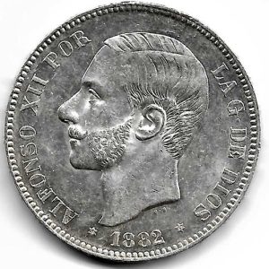 Moneda Alfonso XII 05 Pesetas 1882*18.82 (MSM) EBC