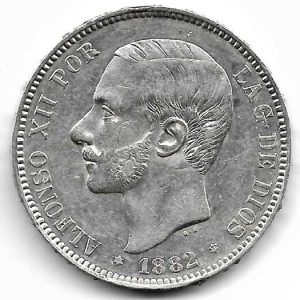 Moneda Alfonso XII 05 Pesetas 1882*18.82 (MSM) MBC++