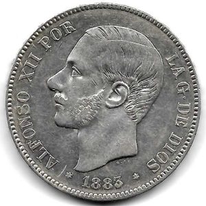 Moneda Alfonso XII 05 Pesetas 1883*18.83 (MSM) MBC++