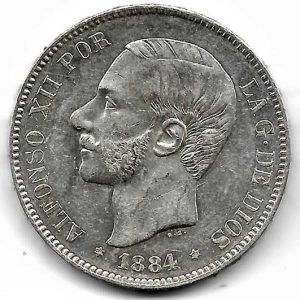 Moneda Alfonso XII 05 Pesetas 1884*18.84 (MSM) EBC+