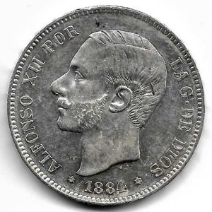 Moneda Alfonso XII 05 Pesetas 1884*18.84 (MSM) EBC-