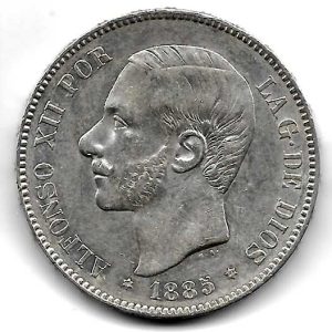 Moneda Alfonso XII 05 Pesetas 1885*18.85 (MSM) EBC-