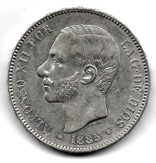 Moneda Alfonso XII 05 Pesetas 1885*18.85 (MSM) EBC-
