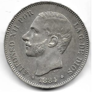 Moneda Alfonso XII 05 Pesetas 1884*18.84 (MSM) EBC+ Lig. Sombra