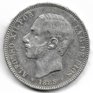 Moneda Alfonso XII 05 Pesetas 1885 *18.87 (MSM). MBC+