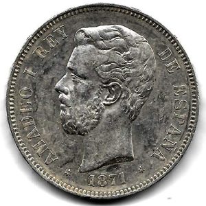 Moneda Amadeo I 05 Pesetas 1871*18.74 (DEM) MBC++
