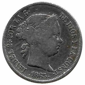 Moneda 1865. 40 ctmos. de Escudo Isabel II 1865 Sevilla MBC