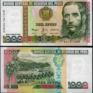 Billete Peru 0001000 Intis 1988 S/C