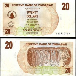 Billete Zimbabwe 0020 Dolares 2006 S/C
