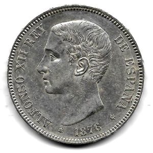 Moneda Alfonso XII 05 Pesetas 1876 *18.76 (DEM) EBC Ligero Golpe