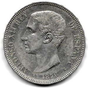 Moneda Alfonso XII 05 Pesetas 1876 *18.76 (DEM) EBC