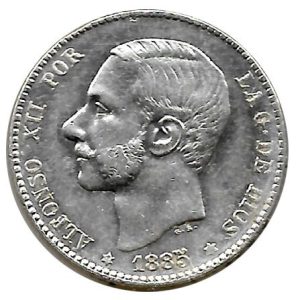 Moneda Alfonso XII 01 Peseta 1885 *18.– (MSM).MBC