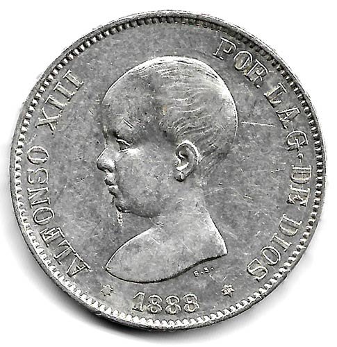 Moneda Alfonso XIII 05 Pesetas 1888 *18.88 (MPM).EBC- Golpe