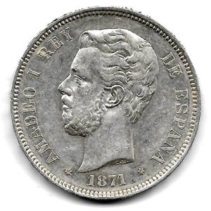 Moneda Amadeo I 05 Pesetas 1871*18.71 (SDM) MBC++