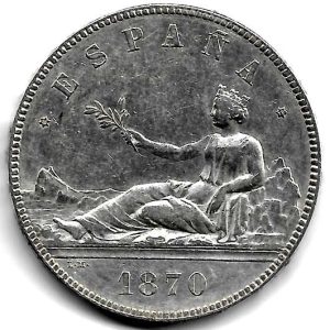 Moneda Gobierno Provisional 05 pesetas 1870 *18.70 (SNM). EBC-