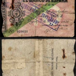 Billete Banco de España – Gijón 010 pesetas 1936 MC