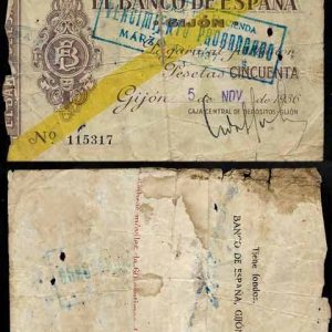 Billete Banco de España – Gijón 050 pesetas 1936 RC