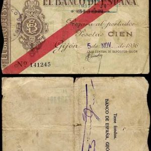 Billete Banco de España – Gijón 100 pesetas 1936 BC