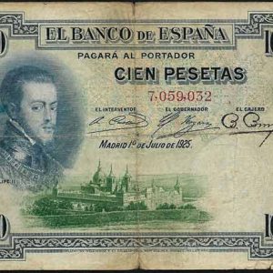 Billete Banco de España – Madrid 0100 pesetas 1925 BC Sin Serie