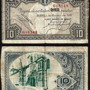 Billete Banco de España – Bilbao 0010 pesetas 1937 MBC-