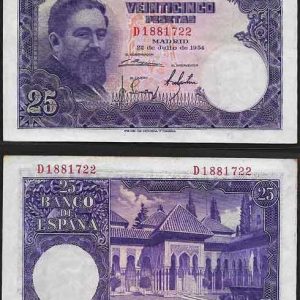 Billete Estado Español 0025 pesetas Madrid 1954 MBC+