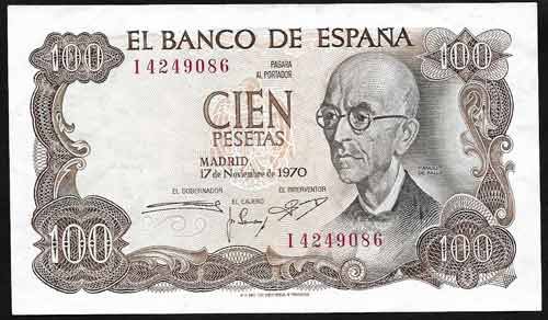 Billete Estado Español 0100 pesetas Madrid 1970 MBC