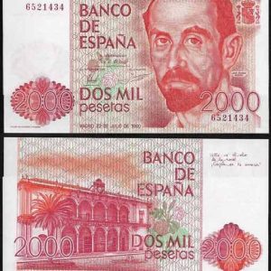 Billete Juan Carlos I 02000 pesetas Madrid 1980 SIN SERIE SC PAREJA