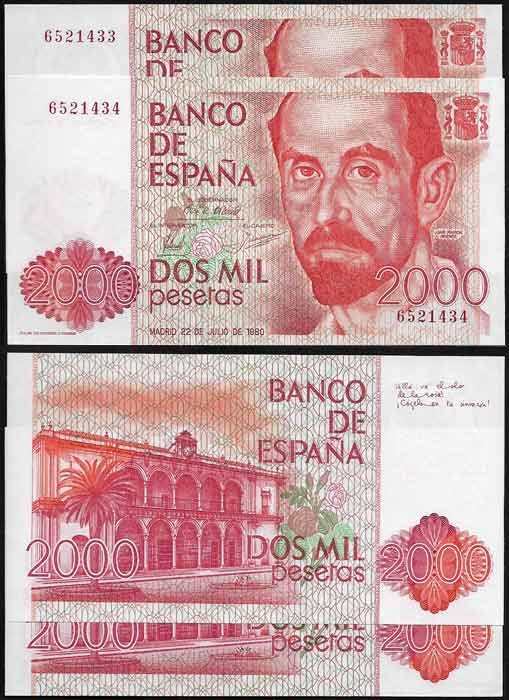 Billete Juan Carlos I 02000 pesetas Madrid 1980 SIN SERIE SC PAREJA