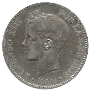Moneda Alfonso XIII 05 Pesetas 1899 *18.99 (SGV).MBC